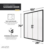 ANZZI SD-AZ15-01MB Enchant 70" x 60.4" Framed Sliding Shower Door in Matte Black