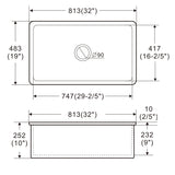 ALFI Brand ABF3219SUD-W Fireclay White 32" x 19" Single Bowl Kitchen Sink with Grid