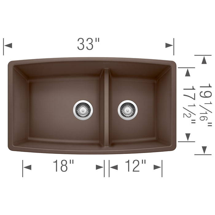 Blanco 441313 Performa SILGRANIT 33" 60/40 Double Bowl Undermount Kitchen Sink in Cafe