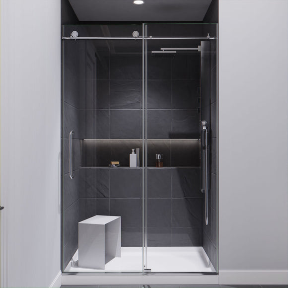 Madam Series 48 in. by 76 in. Frameless Sliding Shower Door in Chrome with Handle