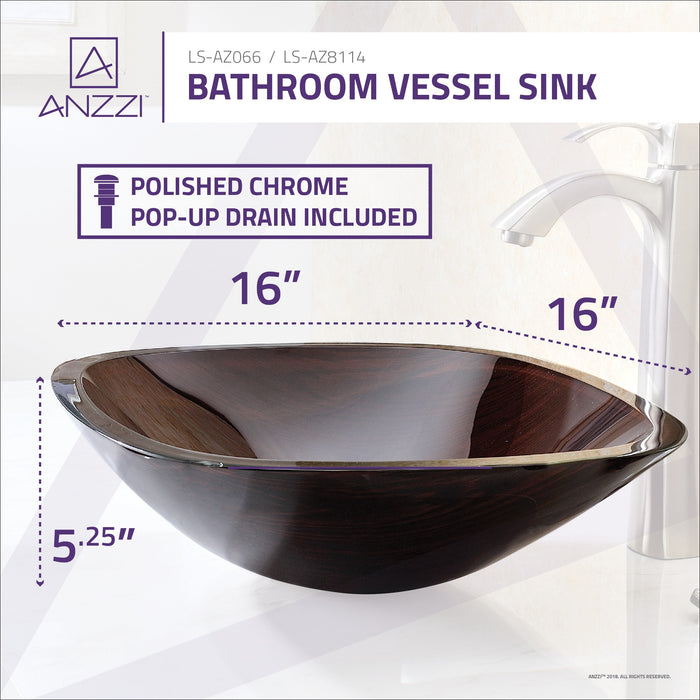 ANZZI LS-AZ8114 Vonu Series Deco-Glass Vessel Sink in Rich Timber