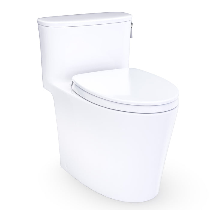TOTO Aurora One-Piece Elongated 1.28 GPF WASHLET+ and Auto Flush Ready Universal Height Toilet with Right-Hand Trip Lever, CEFIONTECT and SS124 SoftClose Seat, Cotton White - MS686124CEFRG#01