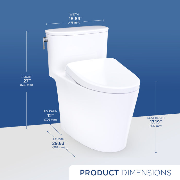 TOTO MW6864726CUFGA#01 Aurora 1G WASHLET+ S7 One-Piece Elongated 1.0 GPF Auto Flush Universal Height Toilet