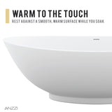 ANZZI FT-AZ8420 Masoko 6.2 ft. Solid Surface Center Drain Freestanding Bathtub in Matte White