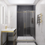 ANZZI SD-AZ8077-01BG Leon Series 48" by 76" Frameless Sliding Shower Door in Brushed Gold with Handle