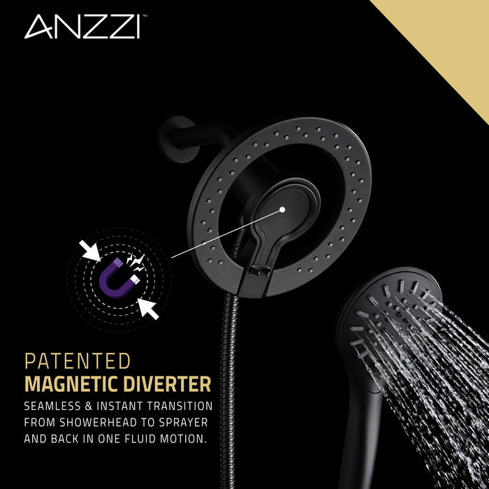 ANZZI SH-AZ067MB Valkyrie Retro-Fit 3-Spray Patterns with 7.48" Wall Mounted Dual Shower Heads in Matte Black
