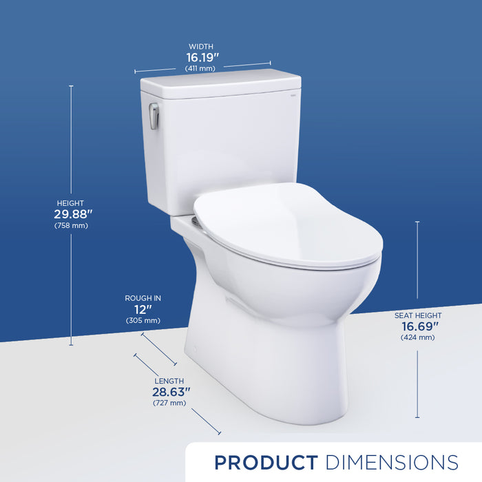TOTO MS472234CEFG#01 Glaston Two-Piece Elongated 1.28 GPF Universal Height Toilet with a Slim Seat