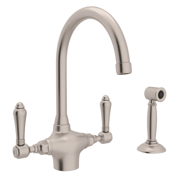 House of Rohl A1676LMWSSTN-2 San Julio Single Hole C-Spout Kitchen Faucet with Sidespray