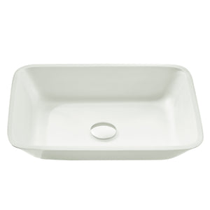 Innovio Rectangle Glass Vessel Bathroom Sink with White Finish