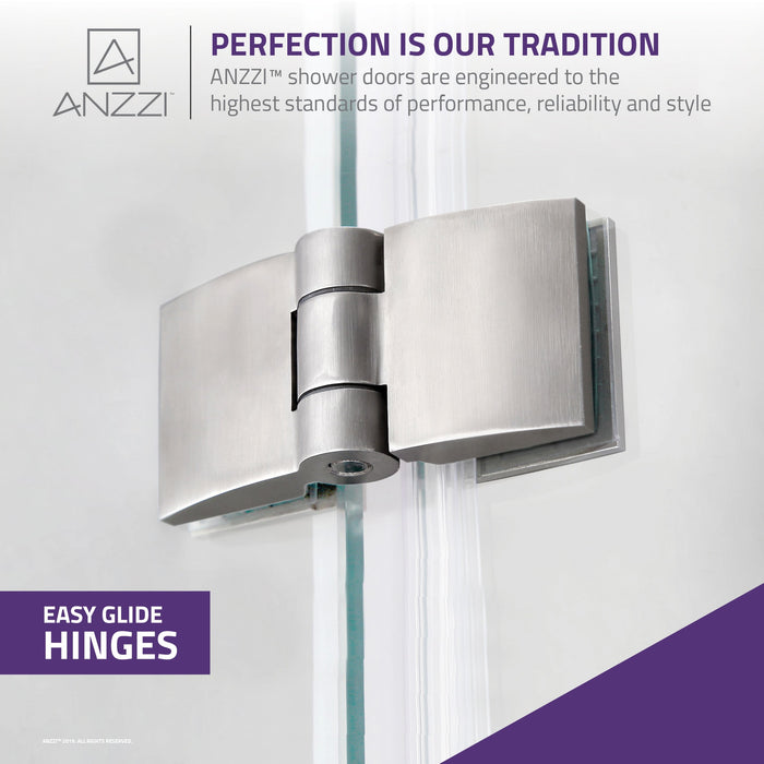 ANZZI SD-AZ11-01BN Herald Series 48" by 58" Frameless Hinged Tub door in Brushed Nickel