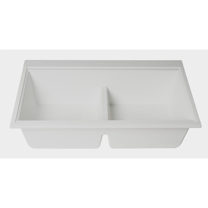 ALFI Brand AB3418DBUM-W White 33" Granite Composite Workstation Double Bowl Undermount Sink