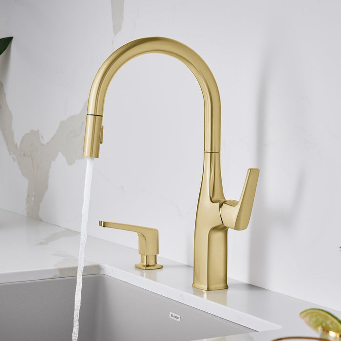 Blanco 442985 Rivana High-Arc Pull-Down Dual-Spray Kitchen Faucet - Satin Gold