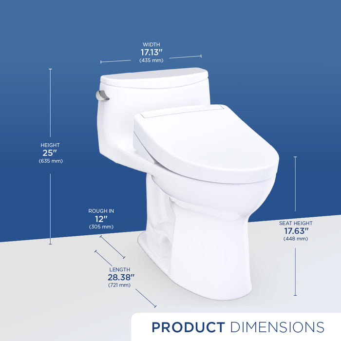 TOTO MW6183446CEFG#01 UltraMax Low Profile WASHLET+ S5 One-Piece Elongated 1.28 GPF Universal Height Toilet