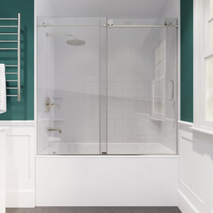 Don Series 60 in. x 62 in. Frameless Sliding Tub Door in Brushed Nickel