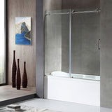 ANZZI SD1701BN-3260L 5 ft. Bathtub in White with 60" x 62" Frameless Sliding Tub Door in Brushed Nickel