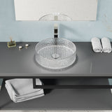 ANZZI LS-AZ908 Celeste Round Clear Glass Vessel Bathroom Sink with Faceted Pattern