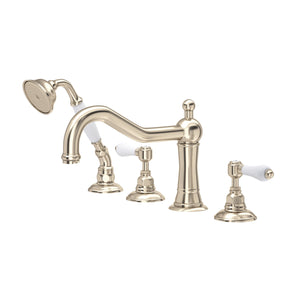 House of Rohl A1404LPSTN Acqui 4-Hole Deck Mount Column Spout Tub Filler with Handshower