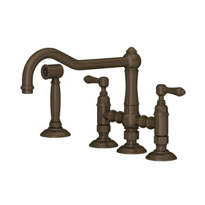 House of Rohl A1458LMWSTCB-2 Acqui Deck Mount Column Spout 3 Leg Bridge Kitchen Faucet with Sidespray