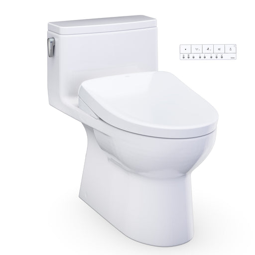 TOTO Redington WASHLET+ S7 One-Piece Elongated 1.28 GPF Universal Height Toilet with CEFIONTECT, Cotton White - MW6724726CEFG#01