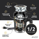 ANZZI GD-AZ212 MEDUSA 1/2 HP Continuous Feed Undersink Garbage Disposal