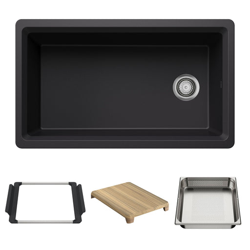 Blanco 443311 Inteos SILGRANIT 33" Single Bowl Reversible Undermount Workstation Kitchen Sink - Coal Black