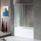 ANZZI SD1701BN-3060L 5 ft. Bathtub in White with 60" x 62" Frameless Sliding Tub Door in Brushed Nickel