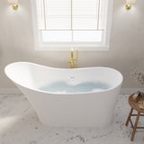 ANZZI FT-AZ8418 Tuasavi 5.6 ft. Solid Surface Center Drain Freestanding Bathtub in Matte White