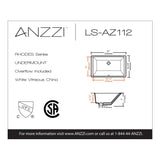 ANZZI LS-AZ112 Rhodes Series 21" Ceramic Undermount Sink Basin in White