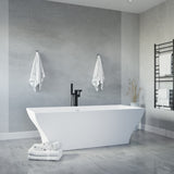 ANZZI FT-AZ8419 Kayenge 5.9 ft. Solid Surface Center Drain Freestanding Bathtub in Matte White