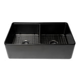 ALFI Brand ABFS3320D-BM Black Matte Workstation 33" x 20" Double Bowl Step Rim Fireclay Farm Sink