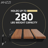 ANZZI AC-AZ202MB Bohemian 18.7" Teak Wall Mounted Folding Shower Seat in Matte Black