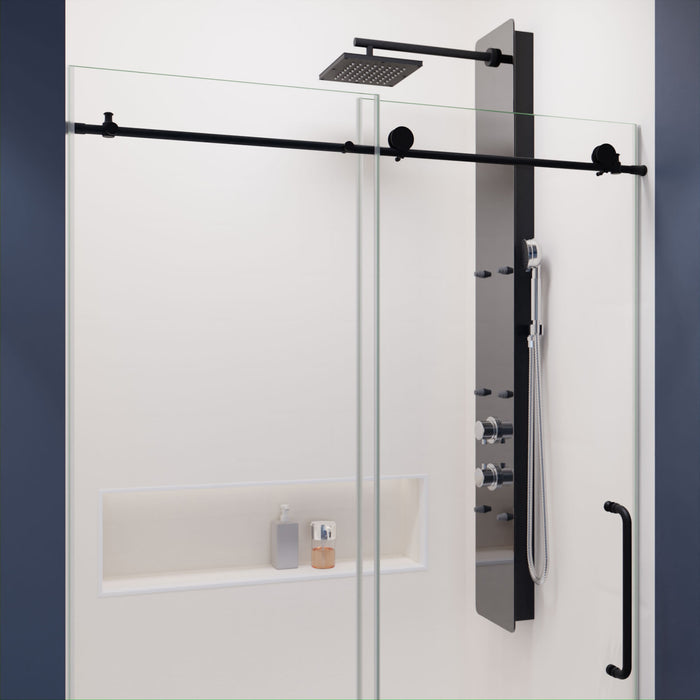 ANZZI SD-AZ13-01MB Madam Series 48" by 76" Frameless Sliding Shower Door in Matte Black with Handle