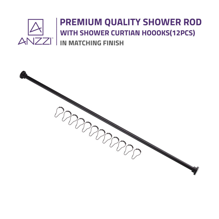 ANZZI AC-AZSR88ORB 48-88 Inches Shower Curtain Rod with Shower Hooks in Oil Rubbed Bronze