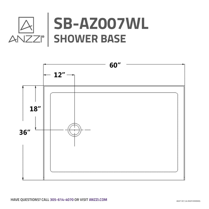 ANZZI SB-AZ007WL Colossi Series 60" x 36" Shower Base in White