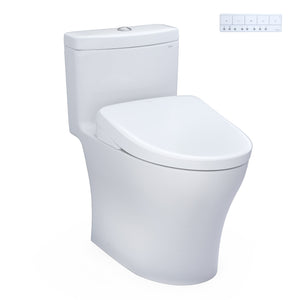 TOTO WASHLET+ Aquia IV One-Piece Elongated Dual Flush 1.28 and 0.9 GPF Toilet with S7A Contemporary Electric Bidet Seat, Cotton White - MW6464736CEMFGN#01