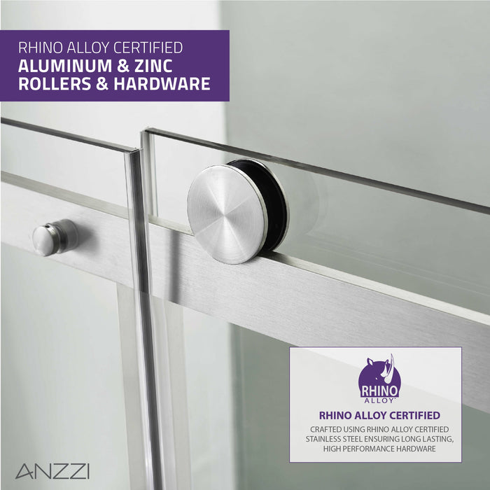 ANZZI SD-FRLS05702BN Rhodes Series 60" x 76" Frameless Sliding Shower Door with Handle in Brushed Nickel