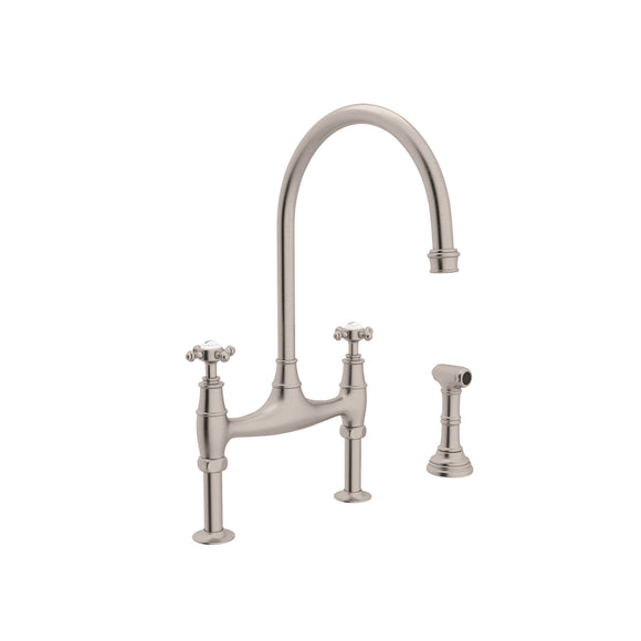 Rohl U.4718X-STN-2 Perrin and Rowe Georgian Era Bridge Kitchen Faucet with Sidespray