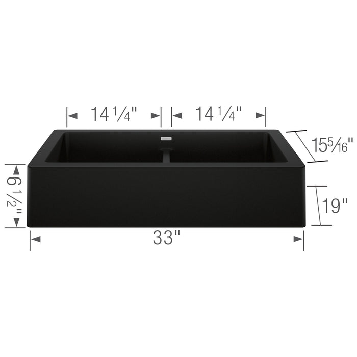 Blanco 526554 Vintera SILGRANIT 33" Double Bowl Apron-Front Farmhouse Sink - Coal Black