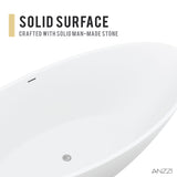 ANZZI FT-AZ508 Ala 6.2 ft. Solid Surface Center Drain Freestanding Bathtub in Matte White