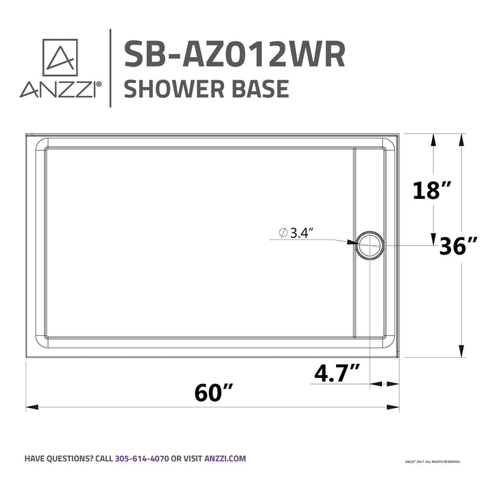 ANZZI SB-AZ012WR Field Series 60" x 36" Shower Base in White