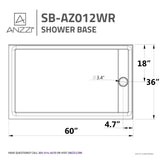 ANZZI SB-AZ012WR Field Series 60" x 36" Shower Base in White