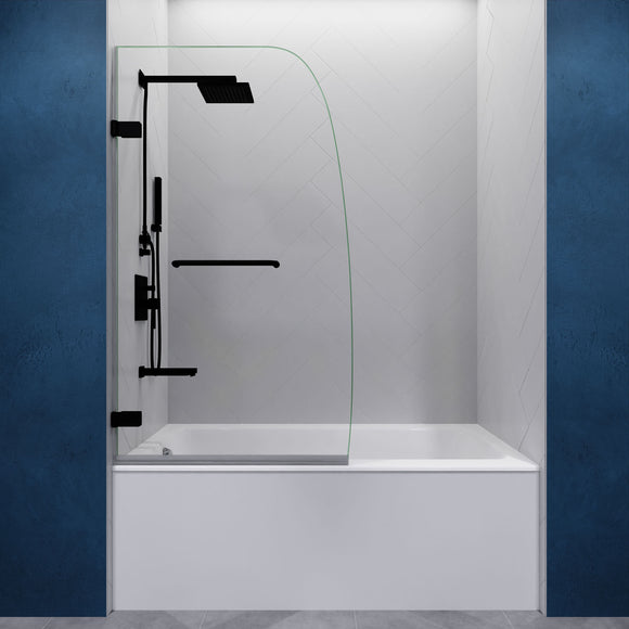 Vensea Series 31.5 in. by 56 in. Frameless Hinged Tub Door in Matte Black