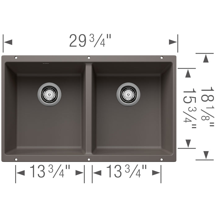 Blanco 527410 Precis SILGRANIT 29" 50/50 Double Bowl Undermount Kitchen Sink - Volcano Gray