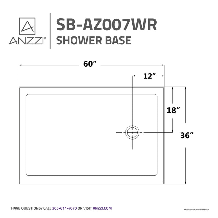ANZZI SB-AZ007WR Colossi Series 36" x 60" Single Threshold Shower Base in White