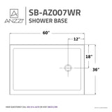 ANZZI SB-AZ007WR Colossi Series 36" x 60" Single Threshold Shower Base in White