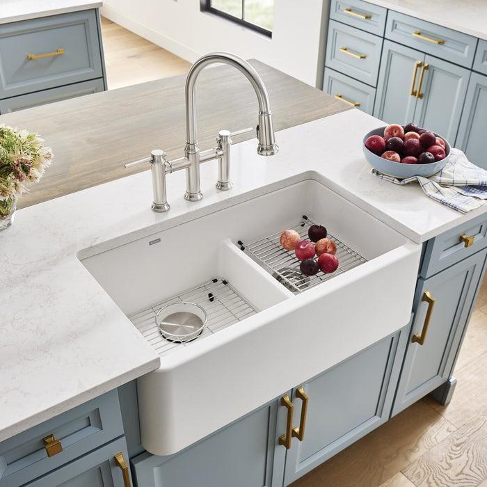 Blanco 402324 Ikon SILGRANIT 33" Double Bowl Apron-Front Farmhouse Sink in White