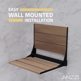 ANZZI AC-AZ203MB Saxon 17" Teak Wall Mounted Folding Shower Seat in Matte Black