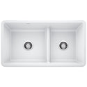 Blanco 442524 Precis SILGRANIT 33" 60/40 Reversible Double Bowl Undermount Kitchen Sink with Low Divide - White