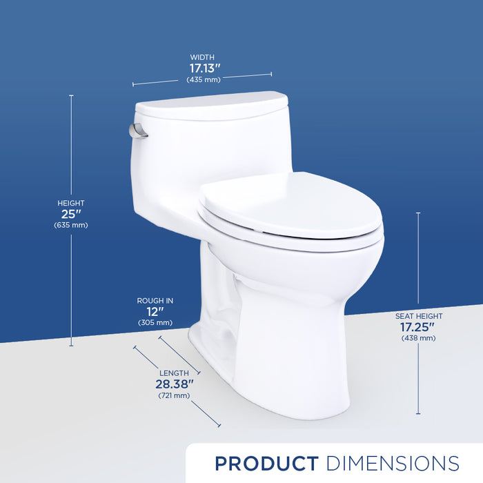 TOTO MS618114CEFG#01 UltraMax Low Profile One-Piece Elongated 1.28 GPF Universal Height Toilet with Seat, Cotton White