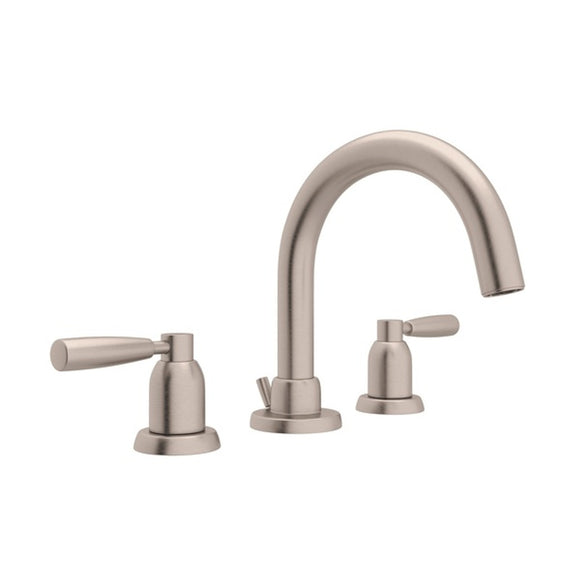 Rohl U.3955LS-STN-2 Perrin and Rowe Holborn 3-Hole Tubular C-Spout Widespread Bathroom Faucet